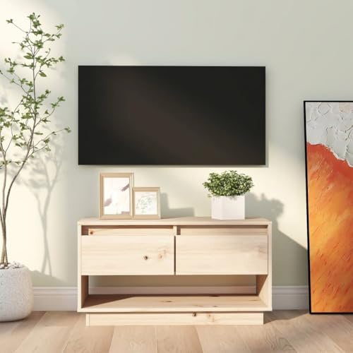 QZZCED TV-Schrank aus massivem Kiefernholz, TV-Schrank, Holz, Schubladen, Aufbewahrung, robuste Struktur, 74 x 34 x 40 cm
