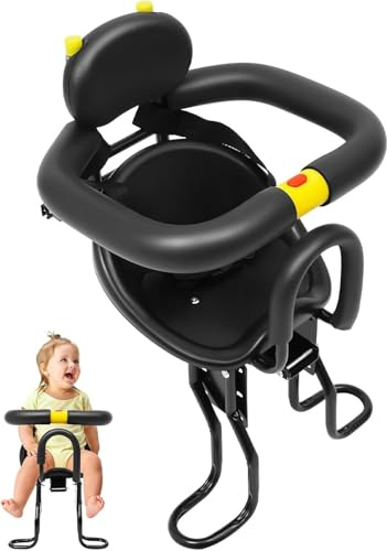 WOLEGM Fahrrad Kindersitz Vorne, Abnehmbarer Verstellbare Babysitz Kindersattel mit Rückenlehne & Unterstützung & Fußpedalen für MTB Rennrad, Citybikes, Falträder, Geeignet für Kinder von 1~5 Jahren
