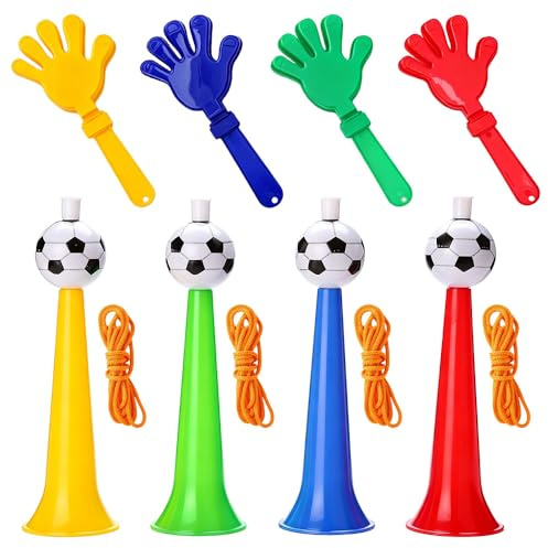 SGZIOO 8-delad Vuvuzela med klapphand, plastdubbar för att elda, plasthandklapp, Vuvuzela tröte, fanartikel för att fira på idrottsevenemang, sportfester, fotbollstemafest
