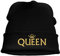 Nashville print factory Strickmütze Leisure Beanie Bestickt mit Motiv Krone/King/Queen in Goldener Schrift Stickerei Partner-Mütze für Sie & Ihn (Queen)