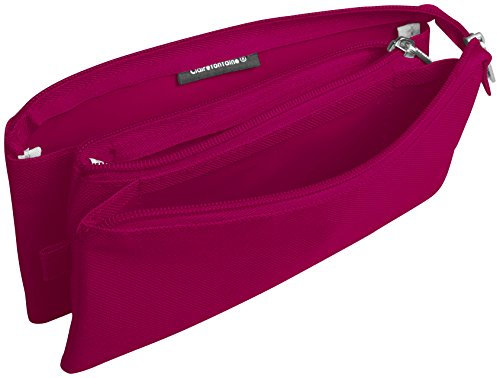 Clairefontaine 8489C Schlampermäppchen (Textil flach, 22 x 2 x 10cm, Lasche aus Metall, 3 Fächer) 1 Stück himbeer