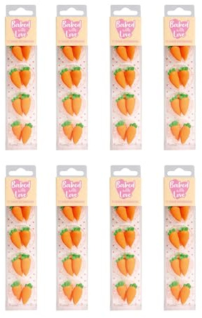 Baked with Love Carrot Edible Cupcake Toppers - 96 Pack | Handmade Sugar Decorations, Ready To Use, Approx 26mm Each, Vegetarian & Coeliac Friendly