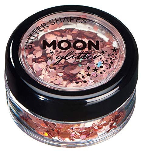 Holographic Glitter Shapes by Moon Glitter - Rose Gold - Cosmetic Festival Makeup Glitter for Face, Body, Nails, Hair, Lips - 3g