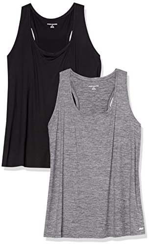 Amazon Essentials Damen Active Quick Dry Tech Stretch Racerback-Tanktop (in Übergröße erhältlich), 2er-Pack, Kohlegrau Space-dye/Schwarz, S