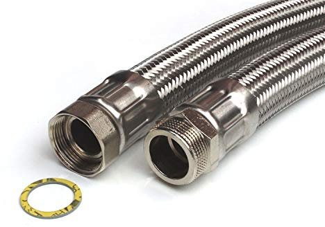 Panzerschlauch 1 1/4ÜM x 1 1/4AG, DN32, Edelstahl, Länge 70 cm, Made in Germany