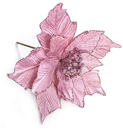 LAMF 6 adornos de árbol de Navidad de 9.5 pulgadas, con purpurina, arbusto de pascua roja, para boda, flores de Navidad, guirnaldas de boda