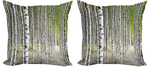 ABAKUHAUS Birke Dekokissen Kissenbezug 2er Pack, Spätsommer-Laub, Modern Accent Doppelseitiger Digitaldruck, 50x50, Hellgrau Schwarz