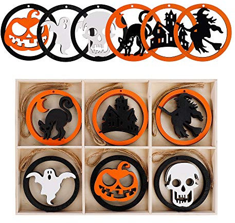 MengH-SHOP Halloween Anhänger Holz Geschenk Anhänger Ornament für Halloween Party Zuhause Garten Deko Geschenke DIY Handwerk Basteln 18 Stück