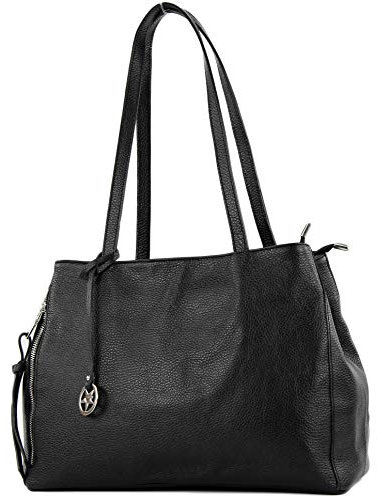 modamoda de T205 Damen Leder Schultertasche Shopper Henkeltasche handmade in Italy, Farbe:Schwarz