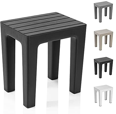 Inbagno Sgabello bagno doccia multiuso Lello alta resistenza, 38x29x41 cm effetto legno, portata 150 Kg (1, Nero)