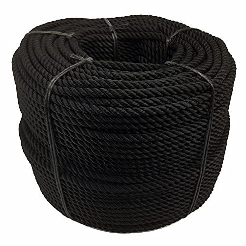 RopeServices UK - 10mm Black 3 Strand Nylon Rope x 10 Metres, Anchor Boat Mooring Yacht, Moorings