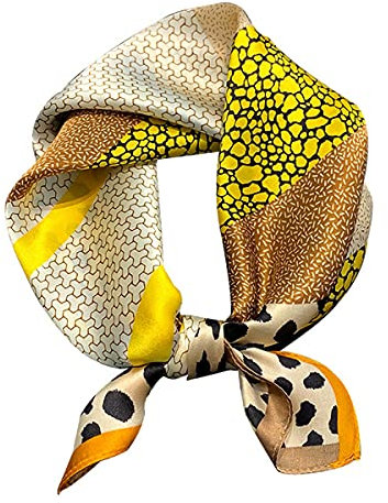 Aufeel Damen 100% Reine Maulbeerseide Kleiner quadratischer Schal - Halstuch Frauen - Seide Kopftuch - 53,3 x 53,3 cm, Leopard, Small