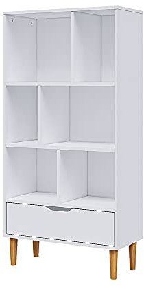Panana Bookcase Sideboard 5/6 Cubes Free Standing Bookshelf Shelves Unit Display Storage Cabinet with Wooden Leg Drawer for Living Room White (6 Cubes)