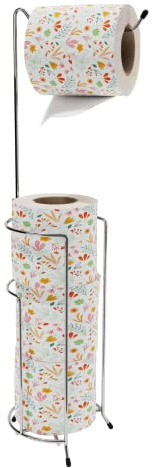 Absolute Living Freistehender Toilettenpapierhalter mit Aufbewahrung, für insgesamt 5 Rollen, 62,2 cm hoch, platzsparender Toilettenpapierhalter für Badezimmer, wackel- und kratzfreie Gummifüße, Chrom