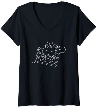 Mujer Retro Vintage 90's Cassette Technology 80's Old Gadgets Regalo Camiseta Cuello V