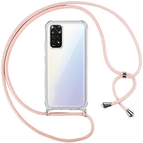 Pnakqil Collier Cordon Coque pour Xiaomi Redmi Note 11 Pro 6.67,avec Cordon Réglable Lanyard Housse Transparente Silicone Anti-Chute Etui Compatible avec Redmi Note 11 Pro,Ètuis à Bandoulière,Rose