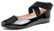 Feversole Women's Stretchy Elastic Ankle Straps Ballet Flats Shoes Black Patent Vegan Leather Size 5 UK
