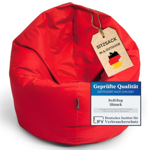 BuBiBag Sitzsack für Erwachsene -Indoor Outdoor XL Sitzsäcke, Sitzkissen oder als Gaming Sitzsack, geliefert mit Füllung(125 cm Durchmesser, Rot)