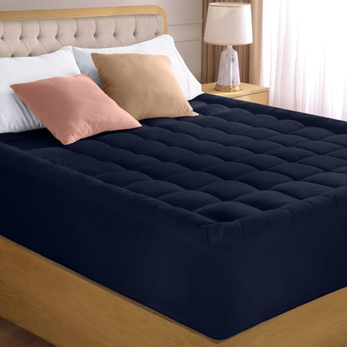 Utopia Bedding Queen Mattress Pad, Quilted Fitted Premium Mattress Protector, Deep Pocket Cover Stretches up to 16 Inches, Fluffy Pillow Topper (60x80 Inches, Navy)