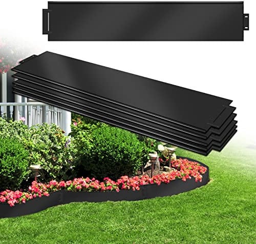 AufuN Rasenkante Metall 5 m x 15 cm Verzinkt Beetumrandung Beeteinfassung Mähkante Palisade 5 Stücke 100 cm x 15 cm (L x H) Rasenkante Verzinkt-Schwarz