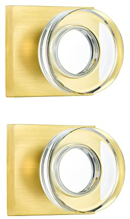 coolnews 2 Pack Crystal Glass Dummy Door Knob Gold Door Knobs Interior Satin Brass Door Knob for Hall and Closet Dummy Door Handles