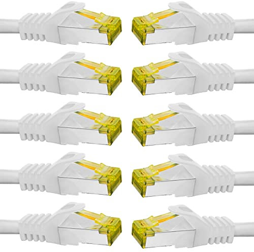 BIGtec LAN Kabel 10 Stück 1m Netzwerkkabel CAT7 Ethernet Internet Patchkabel CAT.7 weiß Gigabit doppelt geschirmt Netzwerke Router Switch 2 x Stecker RJ45 kompatibel zu CAT.5 CAT.6 CAT.6a CAT.8