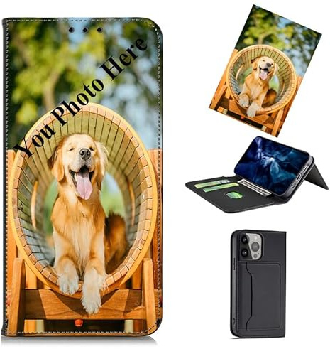 TIANDIMY Personalisierte Leder Handyhülle mit Foto für Samsung Galaxy S21FE, Text Bildern Foldable Flip Hülle, Ihr Eigenes Bild Brauch Klappbar Wallet Schutzhülle für Galaxy S21FE Case
