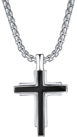 REIOT Collana con Croce da Uomo, Ciondolo Croce Vintage con Catena in Acciaio Inossidabile, Collana con Amuleto da Uomo