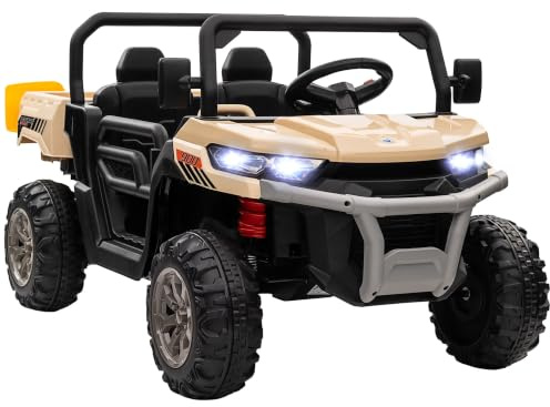 HOMCOM Kids Ride on Car with Electric Bucket, 12V, Parental Remote, Yellow | Electric Car for Kids, 2 Seater UTV with Shovel, 4 Spring Suspension Wheels, Working Horn, Music