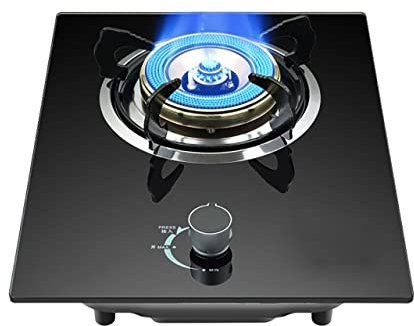 IBOWZ Tables de Cuisson à Gaz Table de Cuisson à gaz en Verre trempé Noir 33 cm Cuisinière à gaz intégrée Cuisinière GPL/GN Tables de Cuisson de comptoir de Cuisine,Facile à Nettoyer,Support de ca