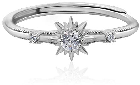 Meissa Bague soleil avec pierre en argent 925 empilable bague de promesse bague de fiançailles femme Taille reglable de 44-61.5 (Argent)