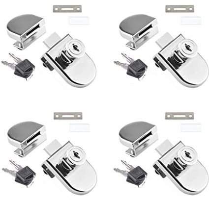 Youery Lot de 4 Serrure de porte de vitrine d'armoire en verre à pivot unique Serrure d'armoire en verre pour porte en verre de 5 à 8 mm avec 2 clés,Aucun perçage requis