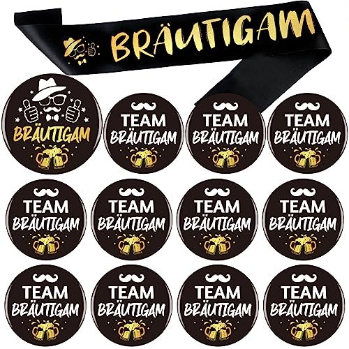 HOWAF JGA Schärpe JGA Männer Accessoires, Bräutigam Schärpe Groom To Be Schärpe JGA Buttons Männer Bräutigam Button Team Bräutigam Buttons JGA Accessoires für Junggesellenabschied Männer Hochzeit Deko