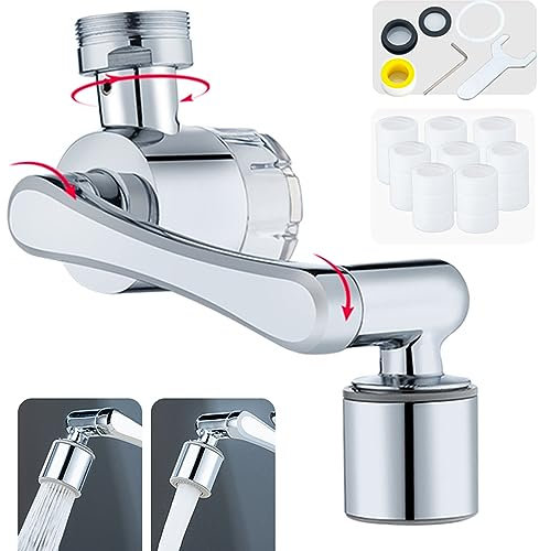 YRAKOZIN Rubinetto Multifunzionale Girevole a 1080 Gradi, Accessorio Filtro con Aeratore e Due Metodi Uscita Acqua Per Cucina e Bagno [8 Filtri di Ricambio,M20-M22-M24]