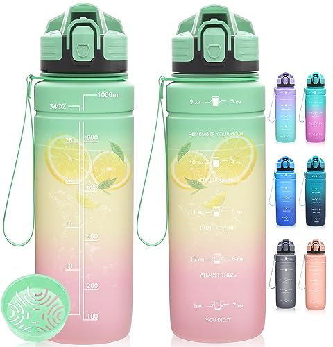 Dosurer Trinkflasche, 1l, 700ml, 500ml Trinkflasche Kinder Auslaufsicher, Wasserflasche mit Motivierender Zeitmarkierung, BPA Frei Tritan Sportflasche für Schule, Sport, Fahrrad, Arbeit, Fitness