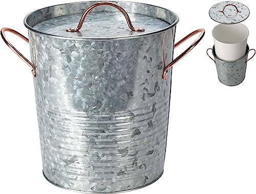 5 Litre Galvanised Metal Kitchen Food Waste Compost Caddy Bin with Inner Liner