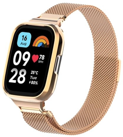 ZoRoll Correa Compatible con Xiaomi Redmi Watch 3 Active, Correa de Reloj de Acero Inoxidable Tejida con Malla Compatible con Xiaomi Redmi Watch 3 Active - Oro Rosa