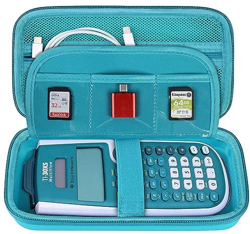 BOVKE Carrying Case for Texas Instruments TI-30XS Multiview/TI-34 Multiview/TI-36X Pro Scientific Calculator, Extra Mesh Pocket for USB Cables Pens Other School Supplies, Green