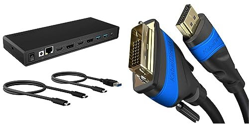 ICY BOX USB-C Docking Station (14-in-1) für 2 Monitore & KabelDirekt – HDMI DVI Adapter Kabel mit A.I.S. Schirmung gegen Störsignale – 1 m