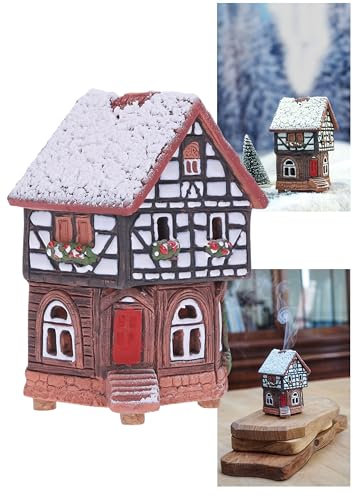 Midene Ceramic Houses Collection - Sammlerstück Miniatur des historischen Hauses in Lauterbach Deutschland - Räucherkegel Räucherstäbchenhalter Winter Edition - Keramik Räuchergefäß S19-6