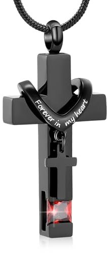 Für immer in meinem Herzen Birthstone personalisierte Doppelkreuz Urne Anhänger Kremation Schmuck für Asche Kreuz Asche Keepsake