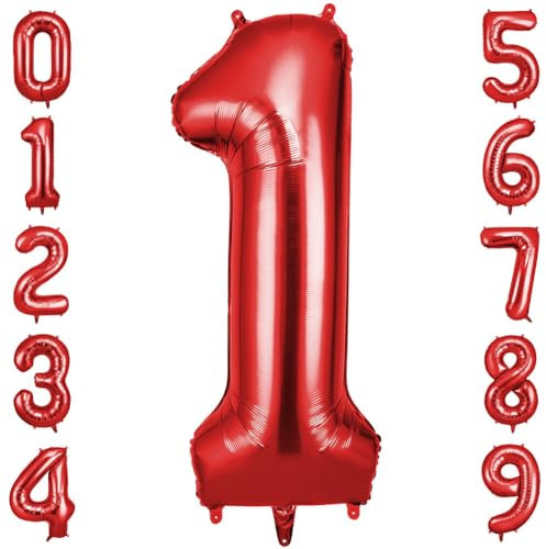 OFFCUP Zahlen Luftballon Rot, Folienballon Zahl 1, 40 Zoll Helium Ballons Geburtstagsdeko Mädchen Junge Kindergeburtstag Party Deko Ballon Zahl Deko zum Geburtstag Silvester Deko Neujahr Deko