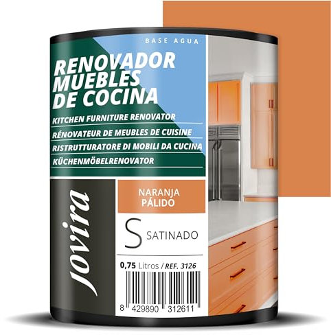 JOVIRA PINTURAS Pintura renovadora para Muebles de Cocina, acabado satinado al agua. Especial para renovar muebles de cocina, puertas, baños, etc. (750 Mililitros, Naranja Pálido) K-20