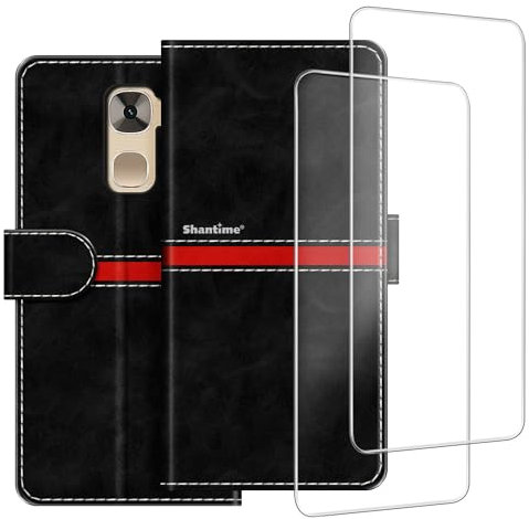 Farbblock Streifen PU Leder Wallet Hülle + 2er-Set Gehärtete Schutzglas Kompatibel mit Letv LeEco Le Pro 3 X720, Schlankes Robustes Cover, Kartenfächer, Vollständiger Schutz