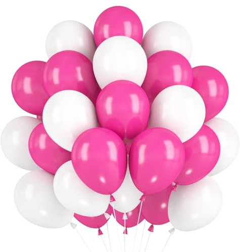 60 Globos Helio Rosa, Rojo Blanco, Látex Rosa Fuerte, Fucsia Y Blanco, 12 Pulgadas para Fiestas, Bodas, Cumpleaños, Despedidas De Soltera, Aniversarios, Baby Showers