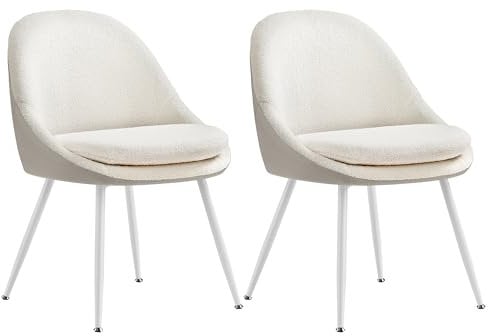 VASAGLE Esszimmerstuhl 2er Set, Küchenstuhl, bis 120 kg belastbar, Kissen mit 5,5 cm dickem Schaumstoff gepolstert, nach außen stehende Beine, für Büro Wohnzimmer, cremeweiß-wolkenweiß KDC184W01