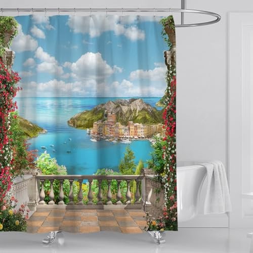 mefound 3D Garden Shower Curtain Backdrop Outdoor Bathroom Decoration Waterproof Mould Proof & Mildew Resistant Shower Curtain with 12 hooks,180x180cm(72x72Inch)