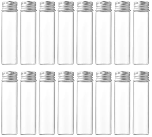 FSSTUD 20 Pcs 20ml Mini Glass Bottles Empty Tiny Jars Liquid Sample Vials Clear Storage Vials Jewelry Bead Storage Jars Small Wedding Message Bottles with Aluminum Screw Caps
