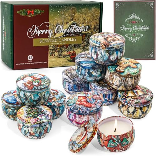 Duftkerze Weihnachten Geschenk, 12 Stück Natürliches Sojawachs Aromatherapie Groß Kerzen, 240 Stunden Brenndauer, Geschenk für Frauen, für Stressabbau und Entspannung des Körpers für Frauen