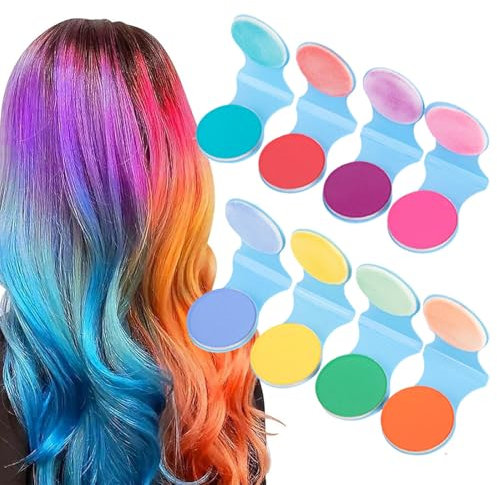 JDCMEI 8 Piezas Tizas Para el Pelo, Polvo Lavable Para TeñIr El Cabello, Tizas Lavables para el Cabello, Tinte para el Cabello Temporal Lavable para Halloween Navidad Maquillaje Fiesta de Cumpleaños
